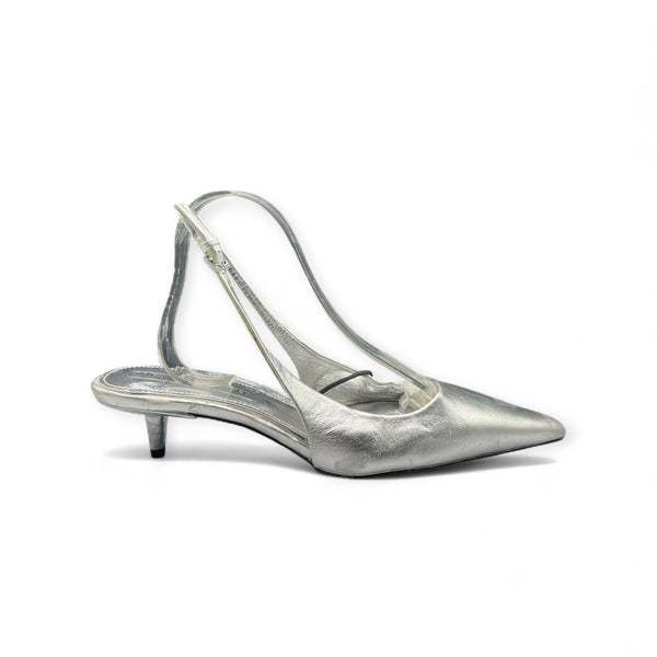 ZARA STEVEN MEISEL SILVER KITTEN CONE HEEL