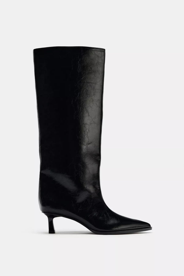 Zara Wide-leg heeled boots. Kitten heel. Pointed toe - 3016/410/800