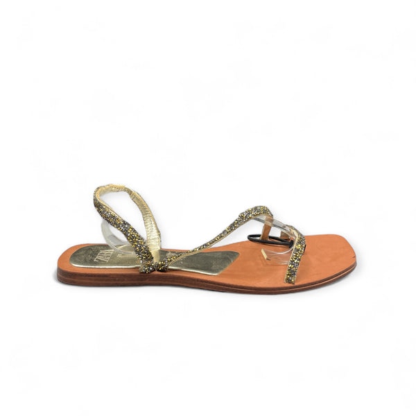 ZARA BROWN RHINESTONE FLAT