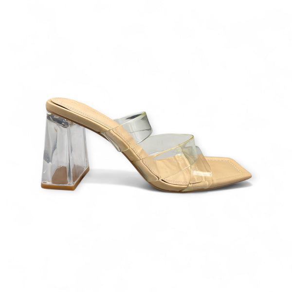 STRADIVARIUS THREE STRAP TRANSPARENT BLOCK HEEL