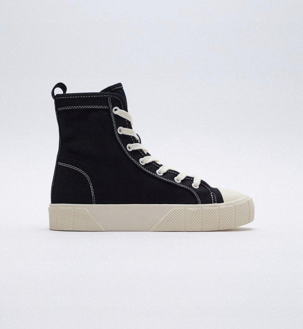 ZARA CANVAS HI-TOP TRAINERS - BLACK