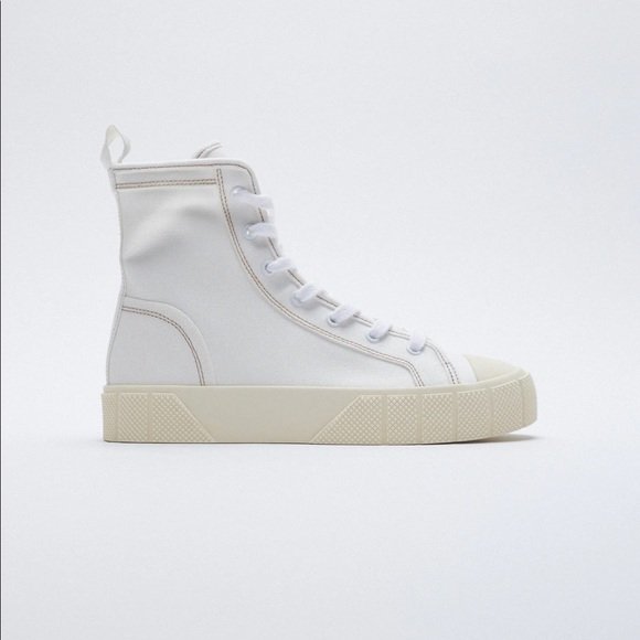 ZARA CANVAS HI-TOP TRAINERS - WHITE