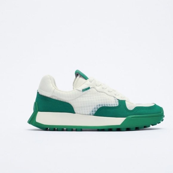 ZARA CONTRAST ATHLETIC SNEAKER - GREEN / WHITE