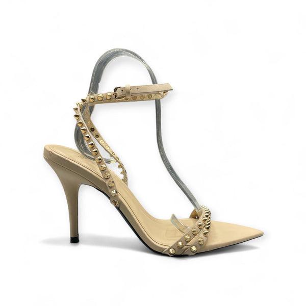 ZARA BEIGE STUDS DEISGN CONE HEEL