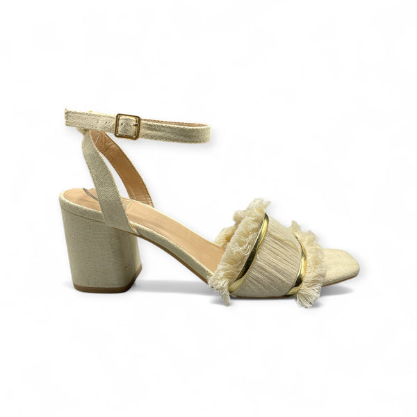 LEFTIES WHITE AND BEIGE BLOCK HEEL