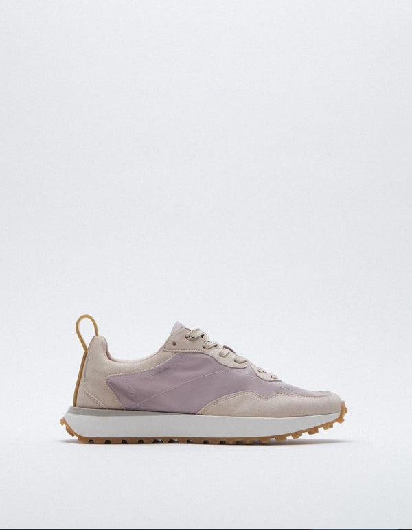 ZARA SOFT TRAINERS - BEIGE / PURPLE