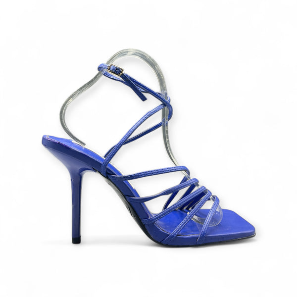 ZARA NAVY BLUE TRIPLE STRAP CONE HEEL
