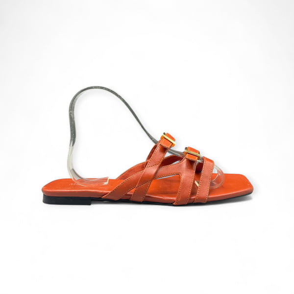 MASSIMO DUTTI ORANGE FLAT WITH GOLDEN BUCKLE
