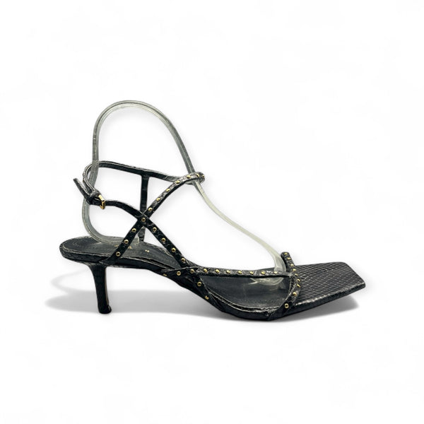 ZARA BLACK AND GOLDEN DEISGN KITTEN CONE HEEL