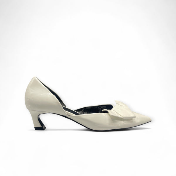 ZARA WHITE RIBBON KITTEN CONE HEEL