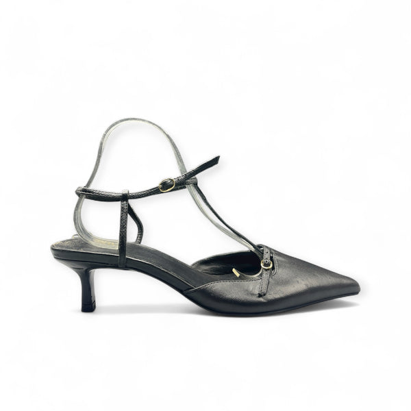 ZARA BLACK KITTEN CONE HEEL WITH DOUBLE STRAP