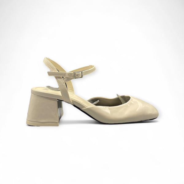 ZARA CREAM WHITE BACK STRAP BLOCK HEEL