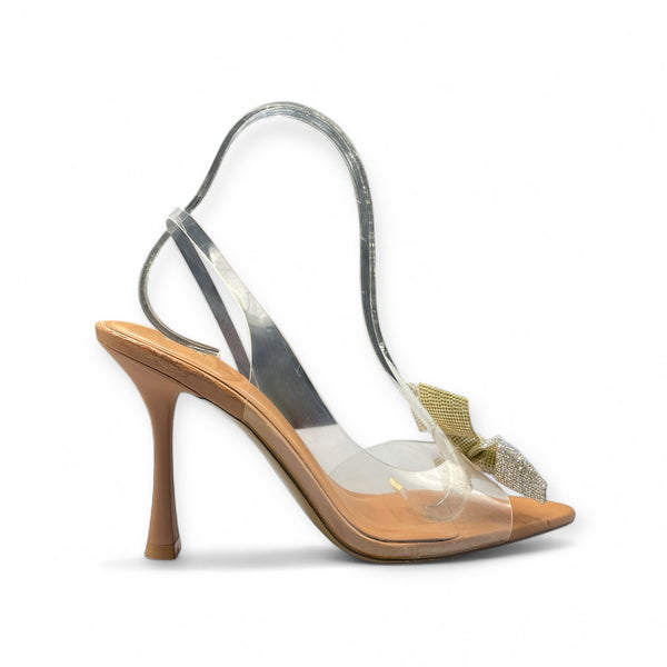 ZARA RHINESTONE FLOWER TRANSPARENT CONE HEEL