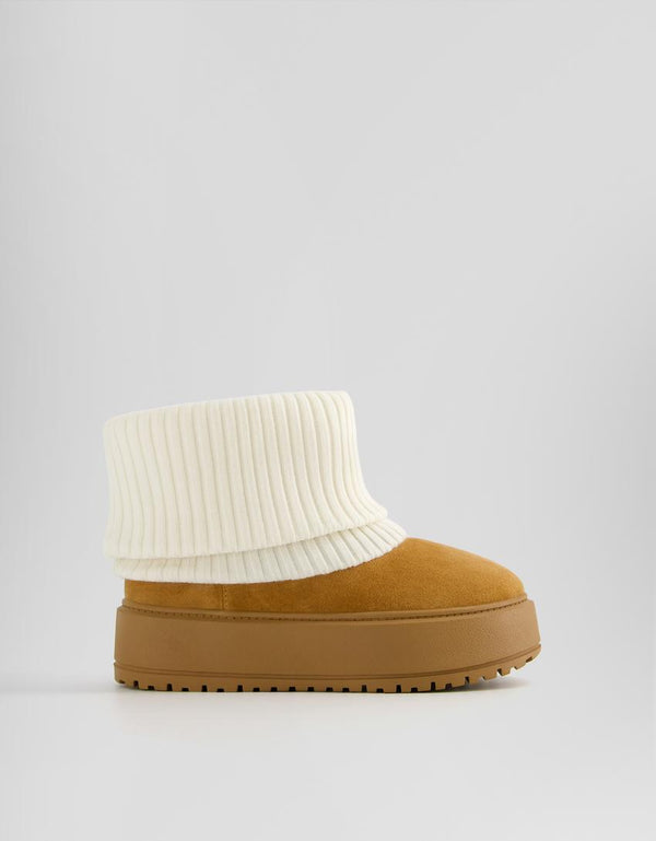 Bershka sock-style platform ankle boots - Brown/White 1200/360/117