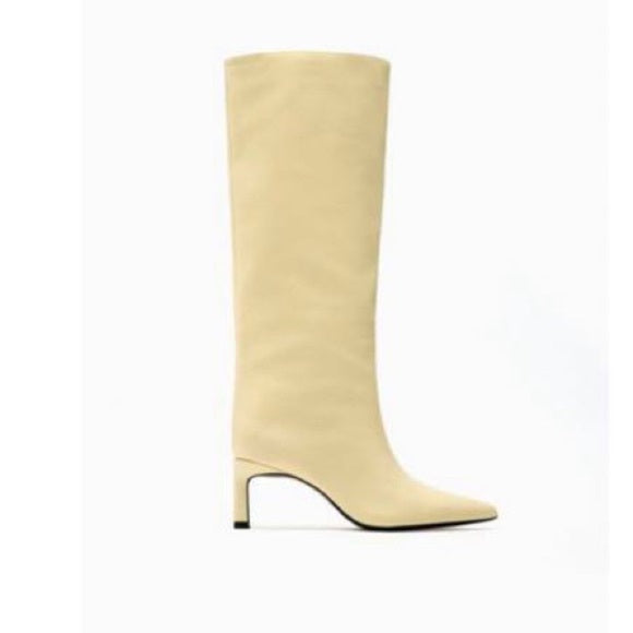 ZARA CREM HEELED LONG BOOTS 3002/210/002