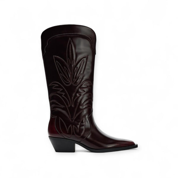 ZARA BURGUNDY EMBROIDERYCOWBOY BOOT