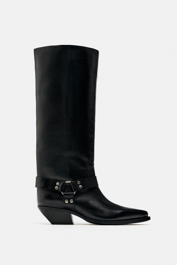 ZARA BLACK LEATHER LONG BOOTS 1004/210/800
