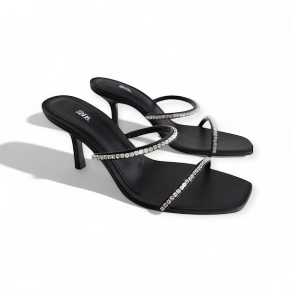 ZARA RHINESTONE DIAMOND BLACK CONE HEEL