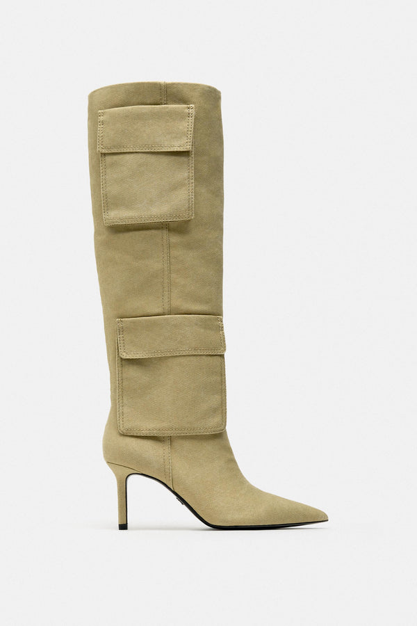 ZARA POCKET DENIM HEEL BOOTS 1018/210/102
