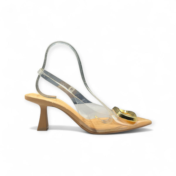 ZARA TRANSPARENT CONE HEEL FRONT GOLDEN BOX DESIGN