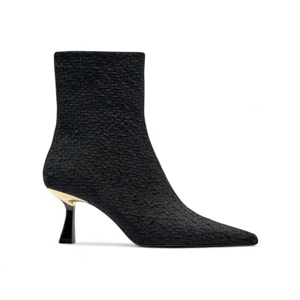 ZARA Texture Pointed Toe Ankle Boots Metallic Heel