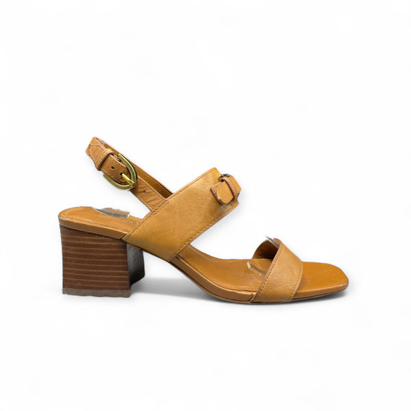 MASSIMO DUTTI BROWN BLOCK HEEL DOUBLE BUCKLE