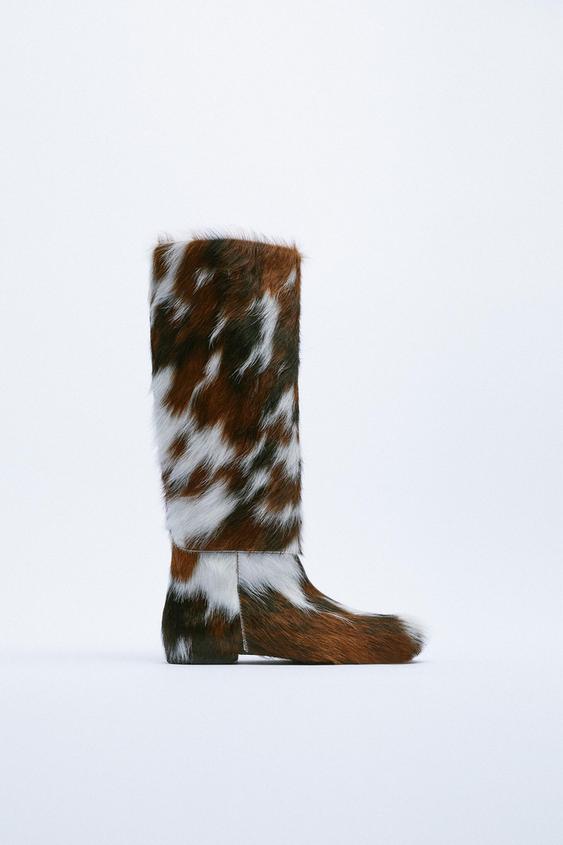 ZARA COW SKIN PRINT BELOW THE KNEE BOOT 1124/810/202