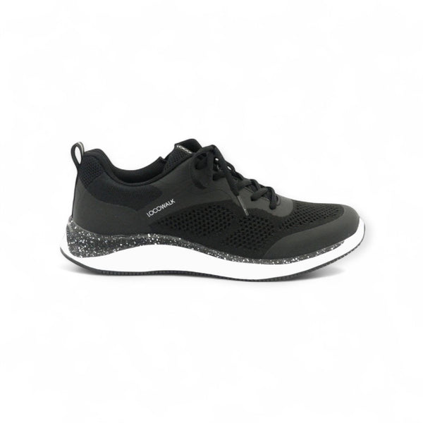 LOCOWALK WALKING  SHOES, WIDE, SIDE ZIPPER, SNEAKERS LOW CUT-BLACK