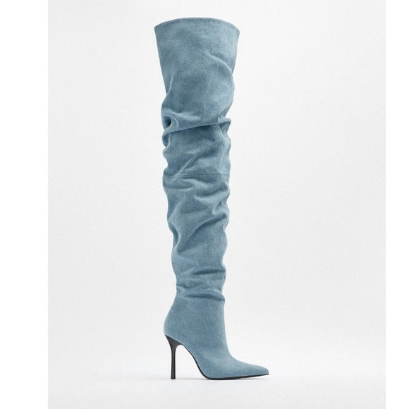 ZARA OVER THE KNEE DENIM BOOTS 3015/210/400