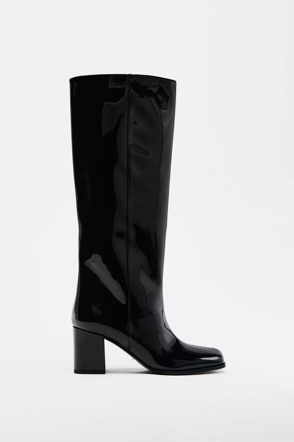 Zara Boots. Patent leather trim. Wide shaft. Square toe - 1011/410/800