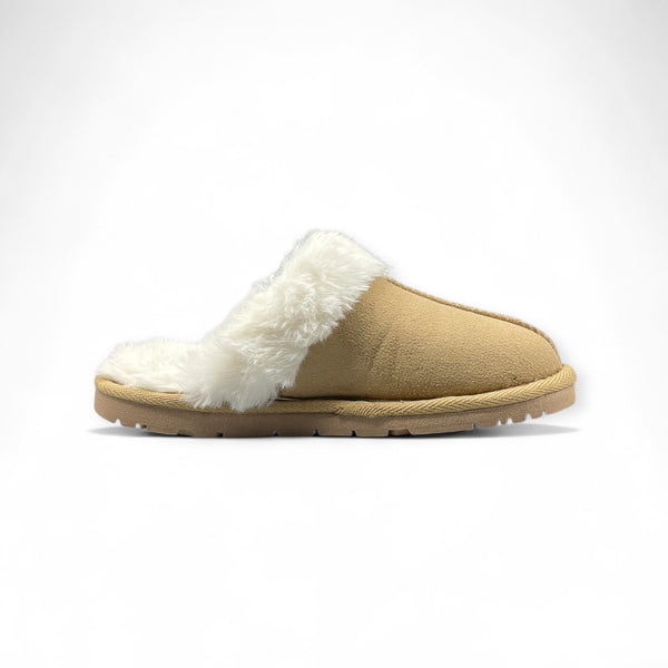 PRIMARK FLUFFY FLAT BROWN WITH WHITE FUR