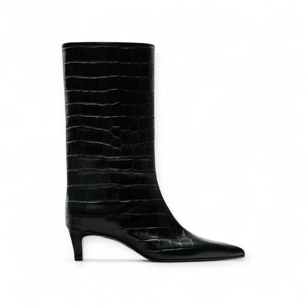 MASSIMO DUTTI MOCK CROC EMBOSSED ANKLE BOOTS IN BLACK