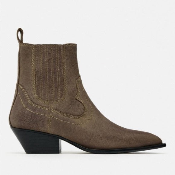 Zara WAXED LEATHER COWBOY ANKLE BOOTS 3164/20/700