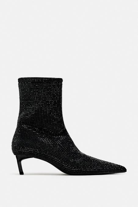 ZARA BLACK RHINESTONE HEEL ANKLE BOOTS 2133/210/800