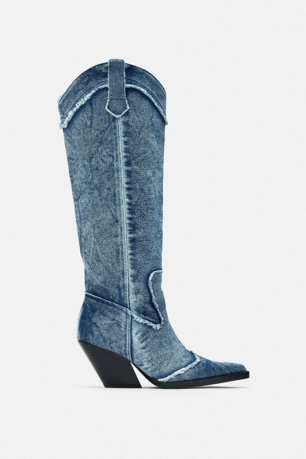 ZARA BLUE DENIM JEANS COWBOY BOOTS 3051/210/400
