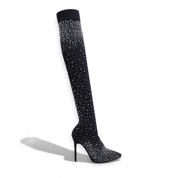 WOMEN FINE STRECH OVER THE KNEE RHINESTONE BOOTS