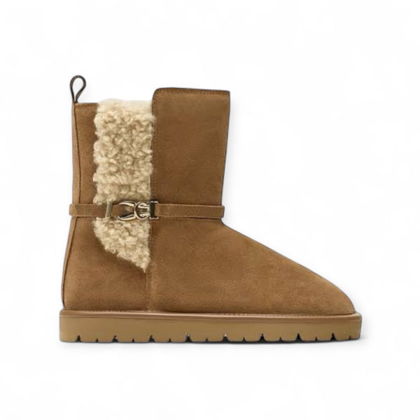 ZARA Brown FAUX SHEARLING FLAT LEATHER ANKLE BOOTS 2171/210/105