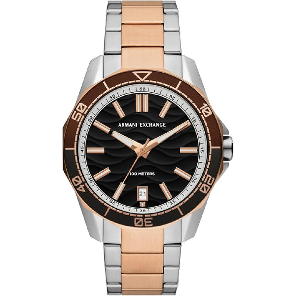 Armani Exchange Men’s Quartz Two Tone Stainless Steel Black Dial 44mm Watch AX1962