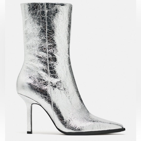 ZARA SILVER METALLICS HEELDE ANKLE BOOTS 3124/210/808