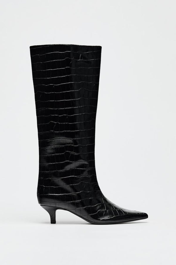 ZARA CROCODILE EFFECT KITTEN HEEL BOOTS - 1027/410/800