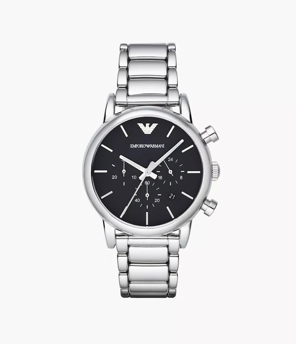 Emporio Armani Classic Black Dial Silver Stainless Steel Chronograph Watch - AR1853