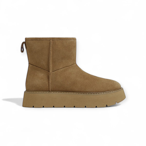 STRADIVARIUS FLAT LEATHER ANKLE BOOT WITH FUUX FUR 9969/270/102