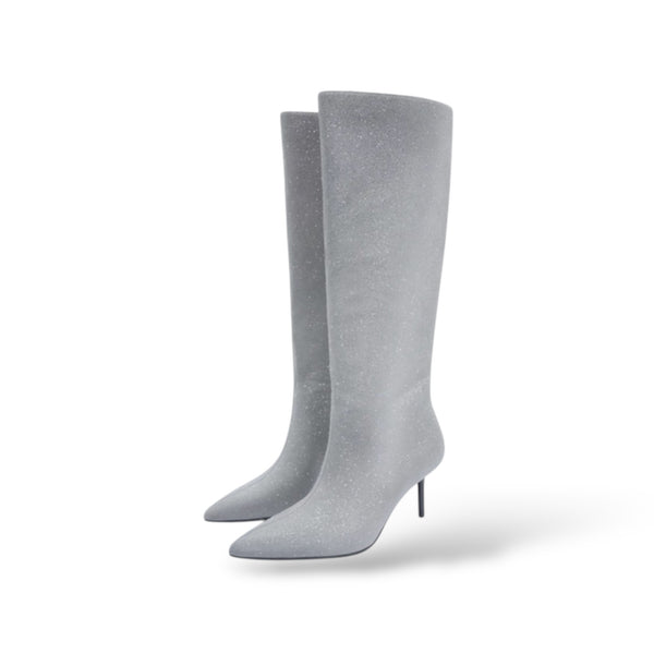 ZARA PARTY SILVER GLITTER HEELED BOOT 3047/010/092