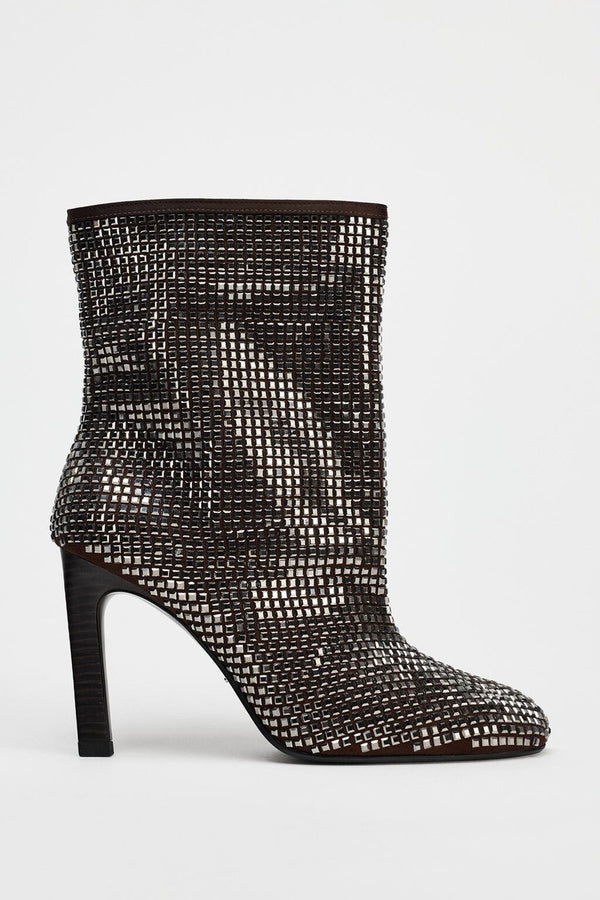 Zara Silver High Heel Ankle Boots Rhinestones 1144/410/808