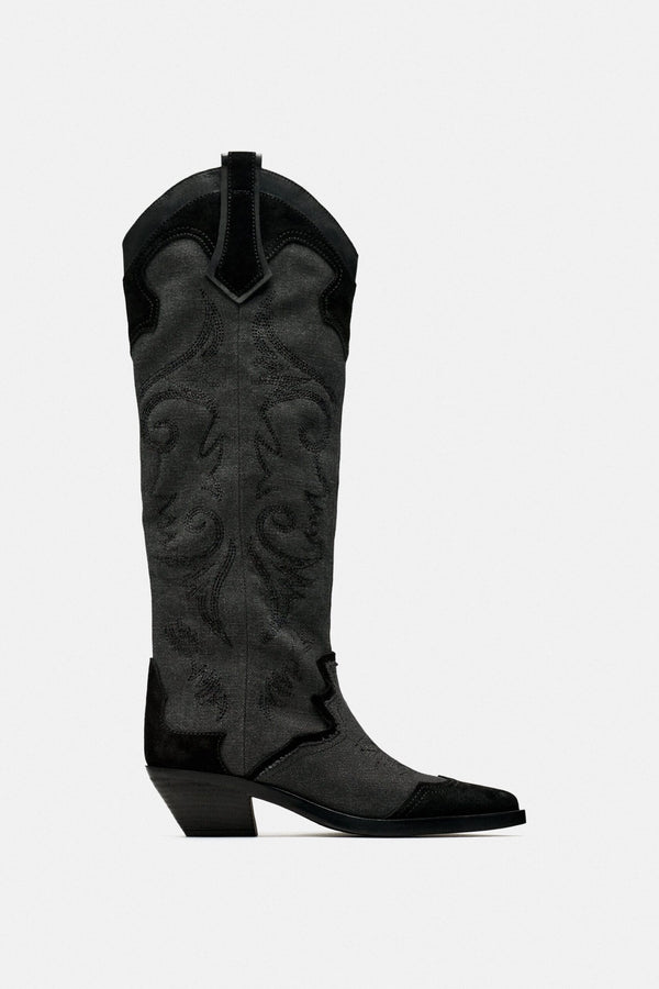 ZARA EMBROIDERED HEELED COWBOY BOOTS