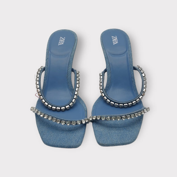 ZARA BLUE EMBELLISHED DENIM HEEL