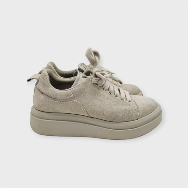 ZARA PLATFORM SUEDE ATHLETIC SNEAKERS - BEIGE