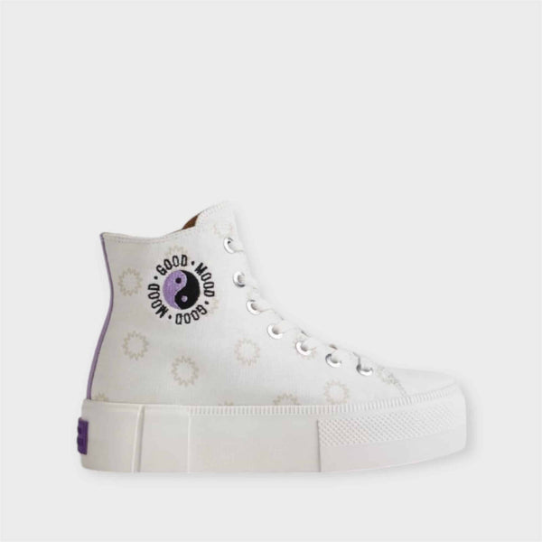 BERSHKA PLATFORM HI-TOP SNEAKER - WHITE / PURPLE