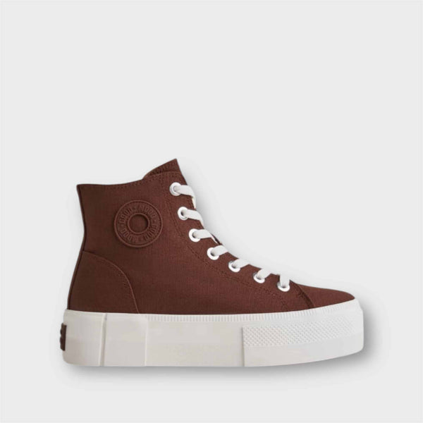 BERSHKA PLATFORM HI-TOP SNEAKER - ROYAL MAROON / WHITE