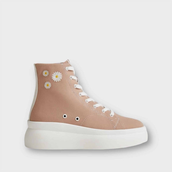 BERSHKA PLATFORM HI-TOP SNEAKER - PEACH / WHITE